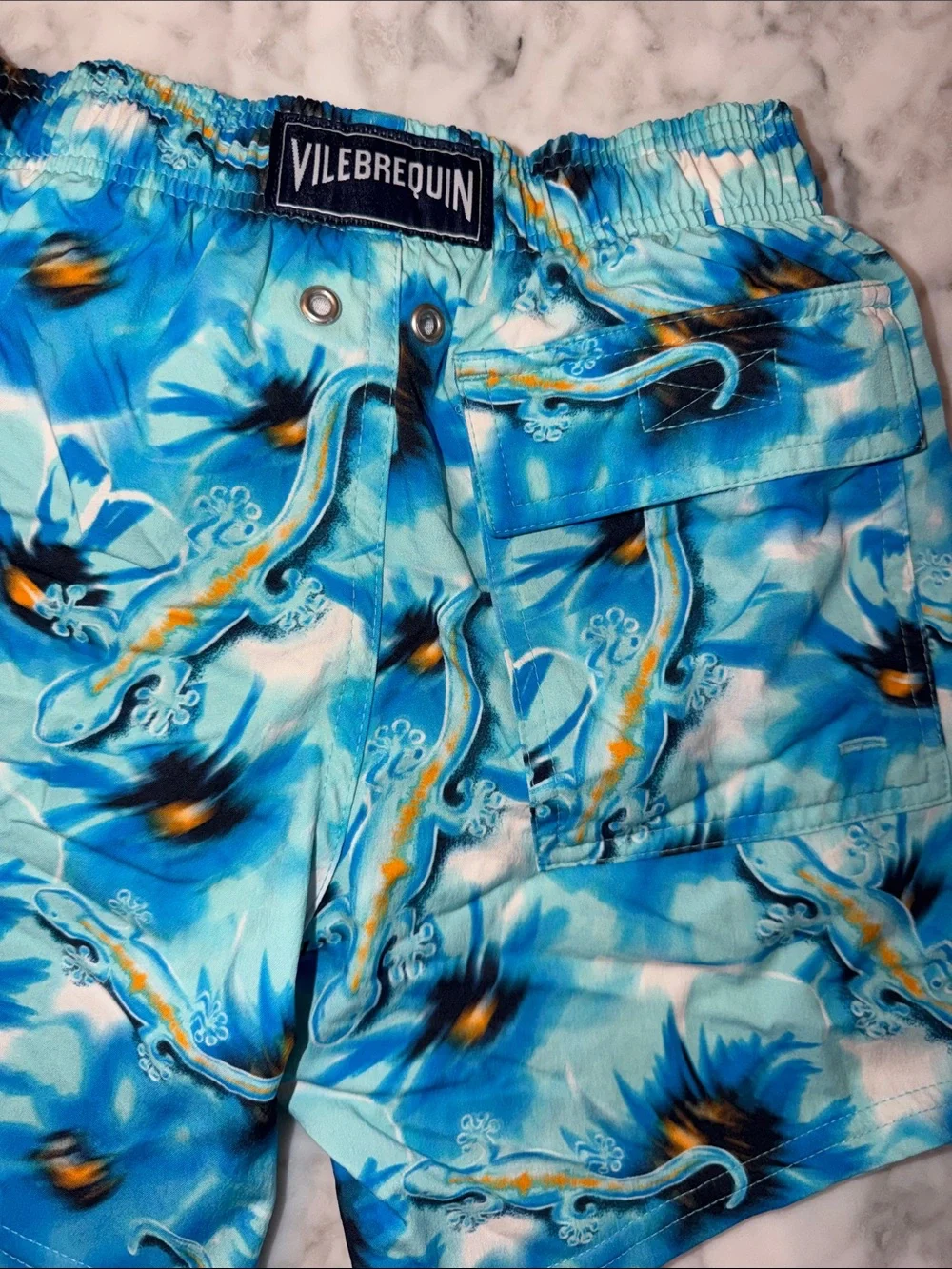 Vilebrequin Blue Tropical Lizard Print Swim Trunks 8Y